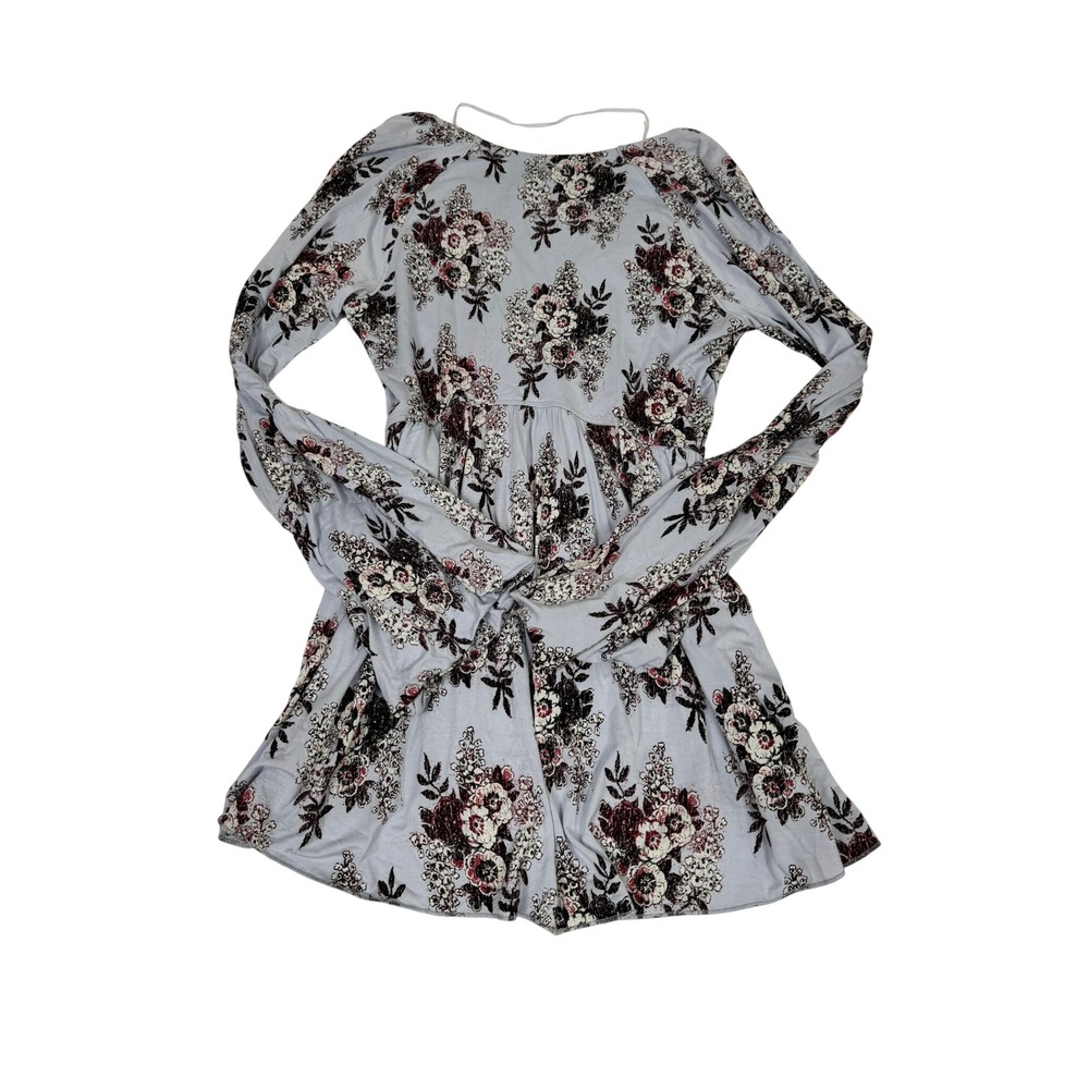Free People Speak Easy Floral Babydoll Top Blue Bell Sleeve Peplum Boho - Picture 5 of 9